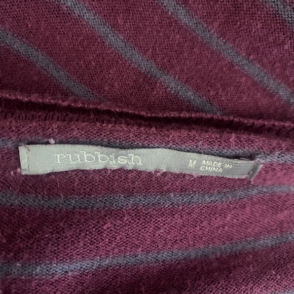 Rubbish Nordstrom Purple Plum Sweater with Gray Stripes & Brown Elbow Patches - Picture 8 of 11